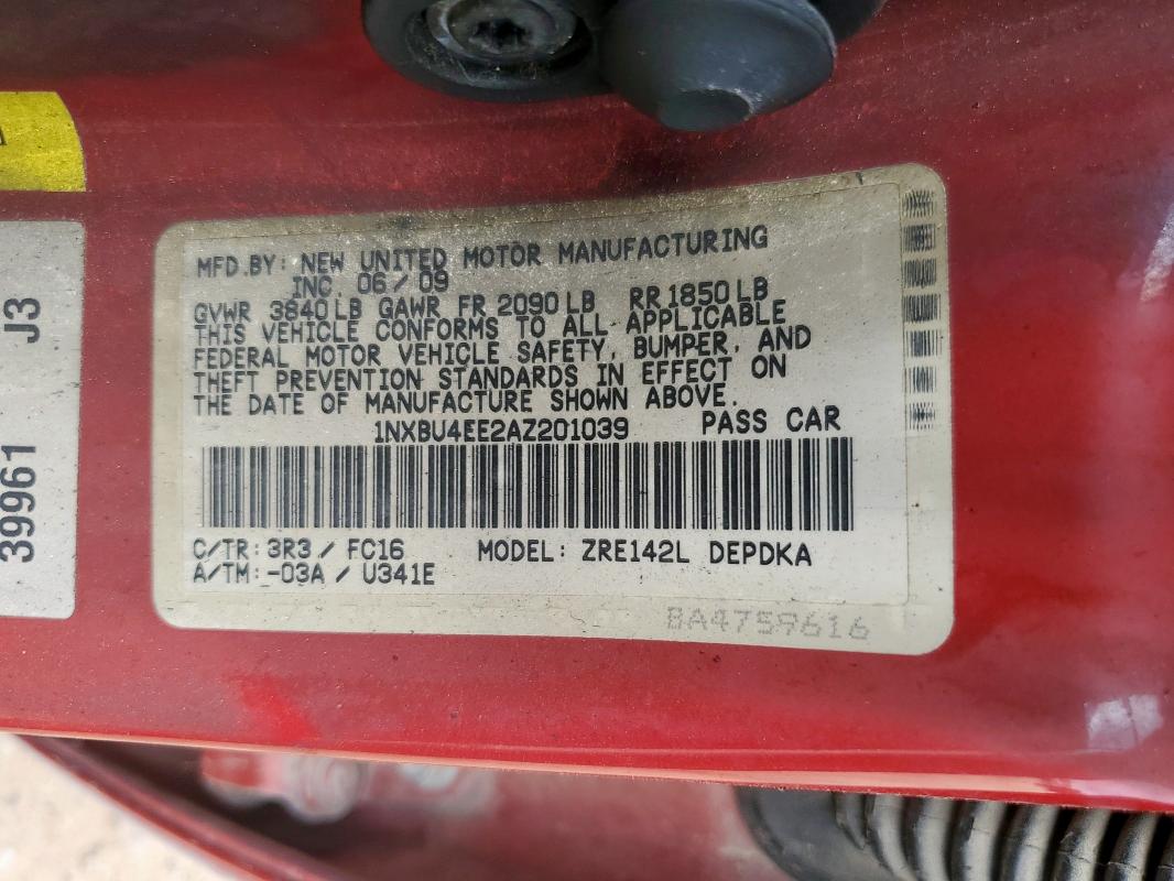 1NXBU4EE2AZ201039 - 2010 TOYOTA COROLLA BASE Червоний фото 12