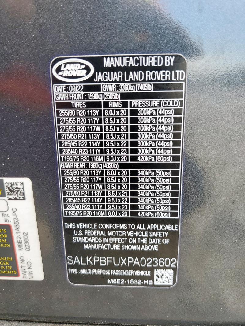 SALKPBFUXPA023602 - 2023 LAND ROVER RANGE ROVE SE GRAY photo 14