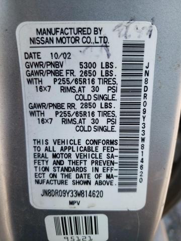 JN8DR09Y33W814620 - 2003 NISSAN PATHFINDER LE SILVER photo 13