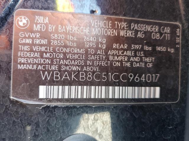 WBAKB8C51CC964017 - 2012 BMW 750 LI BLUE photo 12