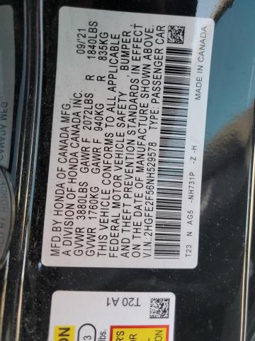 2HGFE2F56NH529578 - 2022 HONDA CIVIC SPORT 黑色 照片 12