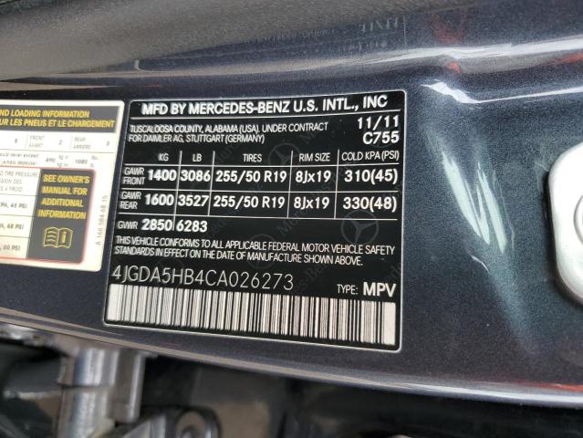 4JGDA5HB4CA026273 - 2012 MERCEDES-BENZ ML 350 4MATIC CHARCOAL photo 13