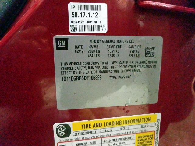 1G11D5RR5DF105328 - 2013 CHEVROLET MALIBU 1LT  照片 10