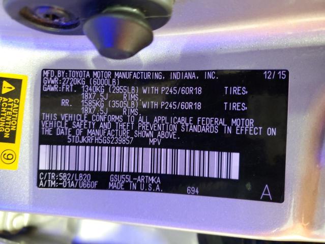 5TDJKRFH5GS239857 - 2016 TOYOTA HIGHLANDER XLE Qızıl foto 13