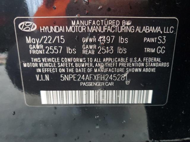 5NPE24AFXFH245281 - 2015 HYUNDAI SONATA SE BLACK photo 12