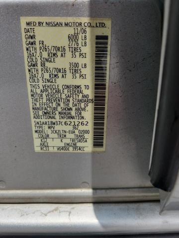 5N1AR18W37C621262 - 2007 NISSAN PATHFINDER LE SILVER photo 13