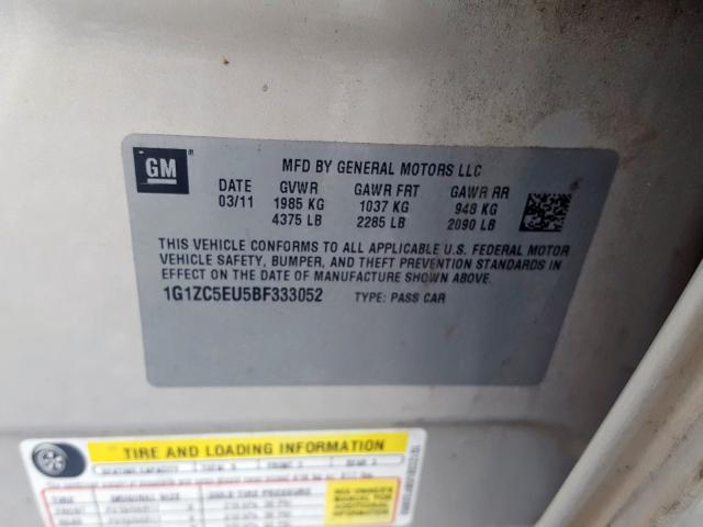 1G1ZC5EU5BF333052 - 2011 CHEVROLET MALIBU 1LT  照片 10