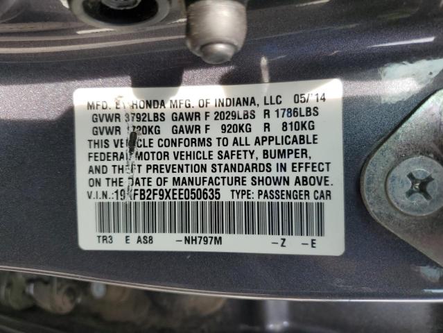19XFB2F9XEE050635 - 2014 HONDA CIVIC EXL CHARCOAL photo 12