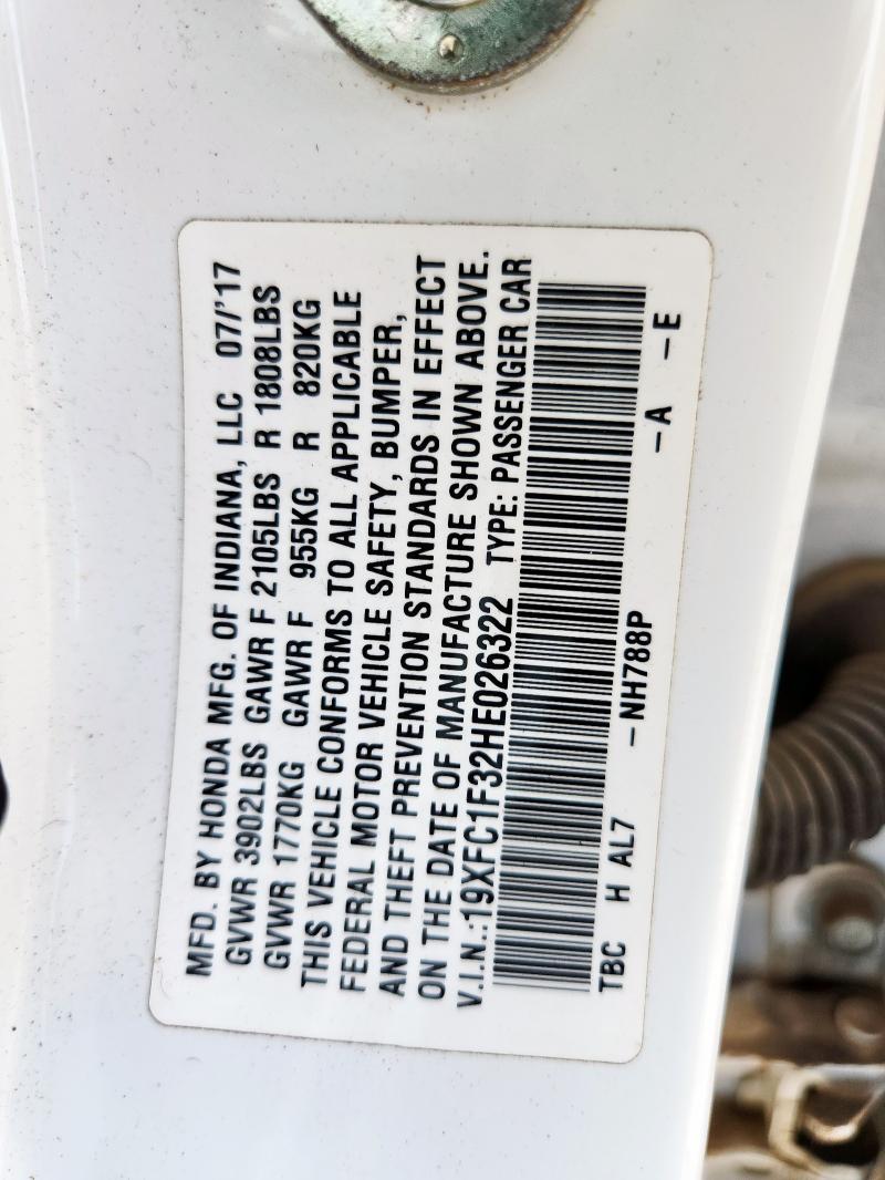 19XFC1F32HE026322 - 2017 HONDA CIVIC EX WHITE photo 12