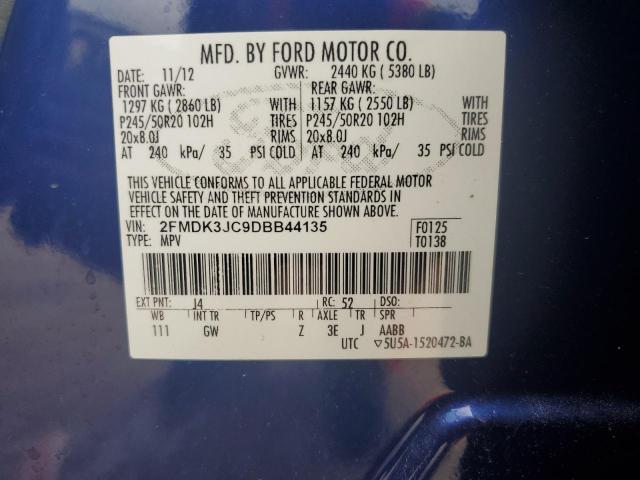 2FMDK3JC9DBB44135 - 2013 FORD EDGE SEL BLUE photo 13