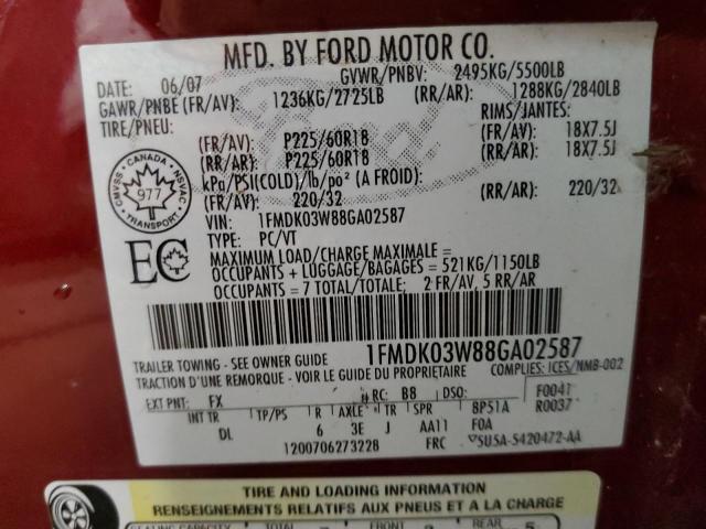 1FMDK03W88GA02587 - 2008 FORD TAURUS X LIMITED RED photo 13