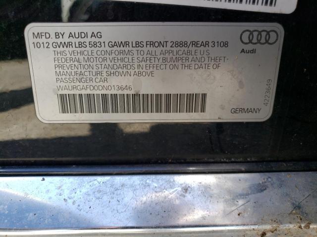 WAURGAFD0DN013646 - 2013 AUDI A8 L QUATTRO BLACK photo 12