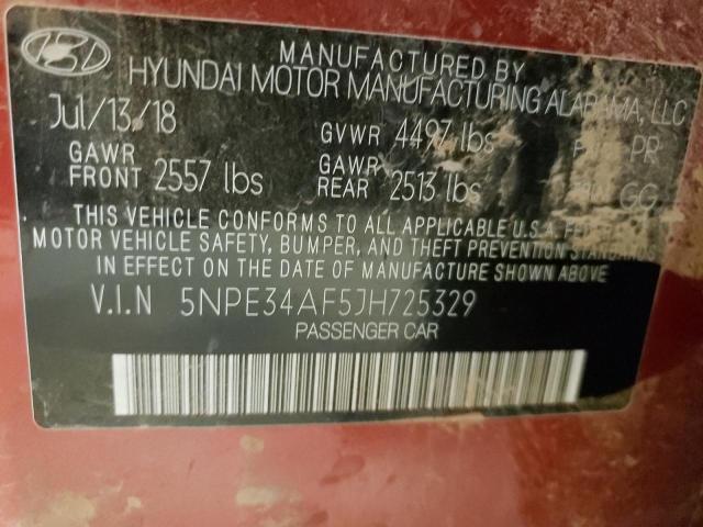 5NPE34AF5JH725329 - 2018 HYUNDAI SONATA SPORT RED photo 12