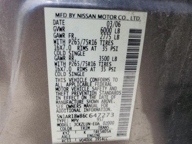 5N1AR18W86C647273 - 2006 NISSAN PATHFINDER LE BROWN photo 13