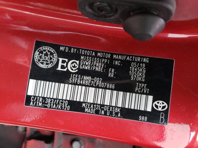 5YFB4RBE7LP007886 - 2020 TOYOTA COROLLA SE RED photo 13