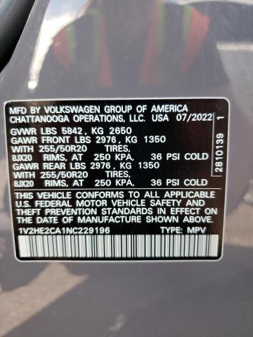 1V2HE2CA1NC229196 - 2022 VOLKSWAGEN ATLAS CROS SE GRAY photo 14