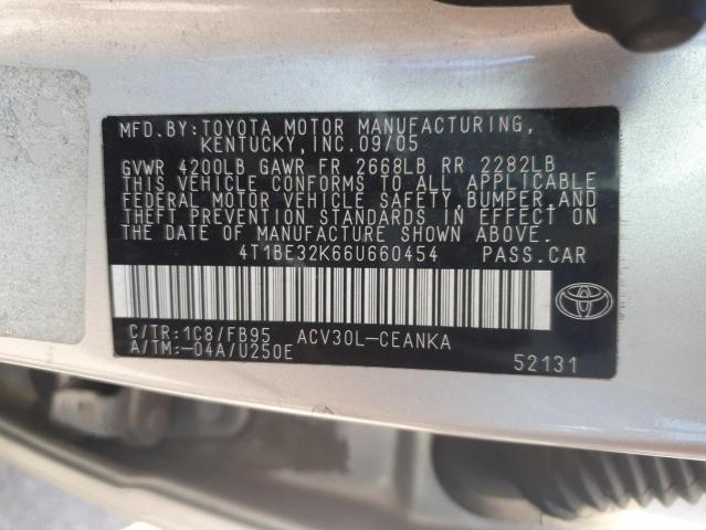 4T1BE32K66U660454 - 2006 TOYOTA CAMRY LE 银色 照片 12