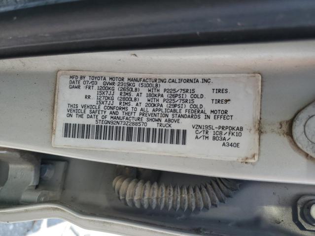 5TEGN92N73Z288570 - 2003 TOYOTA TACOMA DOUBLE CAB PRERUNNER SILVER photo 12