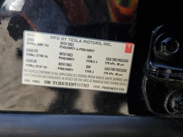5YJSA1E43FF117363 - 2015 TESLA MODEL S 黑色 照片 12
