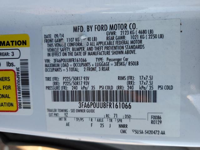 3FA6P0UU8FR161066 - 2015 FORD FUSION S HYBRID WHITE photo 12