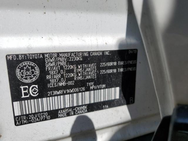 2T3RWRFV1KW006126 - 2019 TOYOTA RAV4 XLE 白色 照片 14