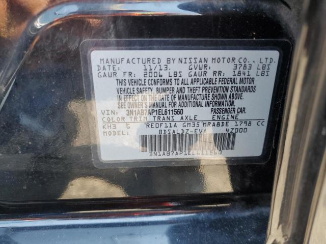 3N1AB7AP1EL611560 - 2014 NISSAN SENTRA S BLACK photo 12