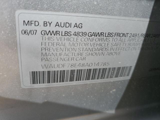 WAUDF78E48A014785 - 2008 AUDI A4 2.0T QUATTRO SILVER photo 12