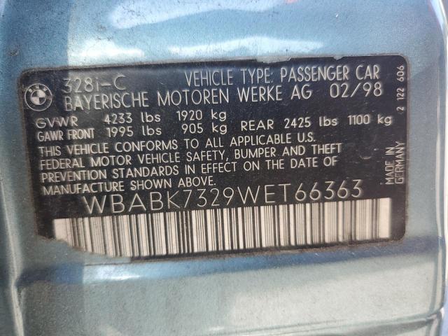 WBABK7329WET66363 - 1998 BMW 328 IC TEAL photo 12