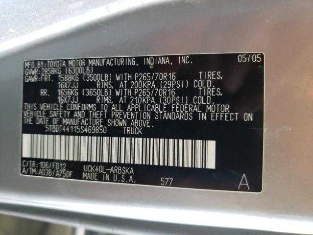 5TBBT44115S469850 - 2005 TOYOTA TUNDRA ACCESS CAB SR5 SILVER photo 12