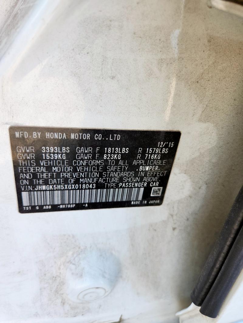 JHMGK5H5XGX018043 - 2016 HONDA FIT LX 白色 照片 14