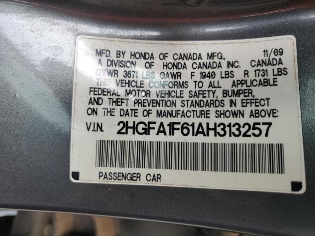 2HGFA1F61AH313257 - 2010 HONDA CIVIC LX-S Մոխրագույն լուսանկար 12