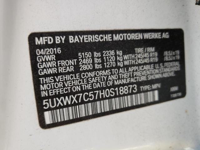 5UXWX7C57H0S18873 - 2017 BMW X3 XDRIVE35I WHITE photo 10