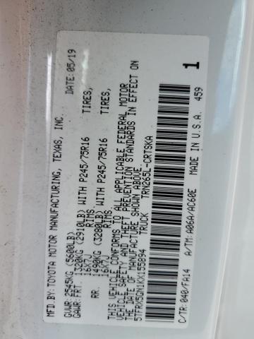 5TFRX5GN1KX155894 - 2019 TOYOTA TACOMA ACCESS CAB თეთრი ფოტო 12