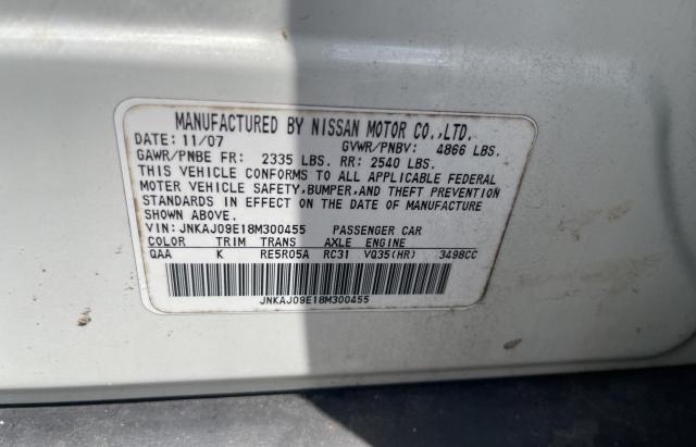 JNKAJ09E18M300455 - 2008 INFINITI EX35 BASE თეთრი ფოტო 10