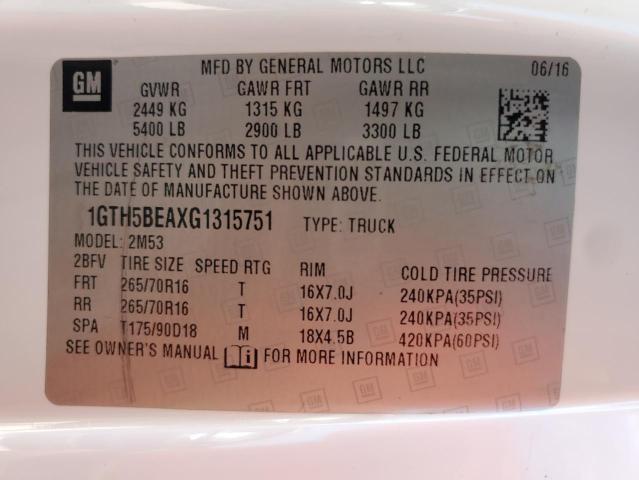 1GTH5BEAXG1315751 - 2016 GMC CANYON WHITE photo 12