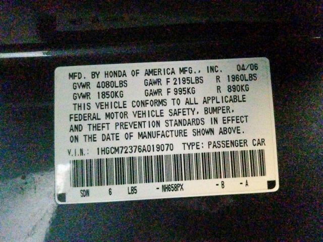 1HGCM72376A019070 - 2006 HONDA ACCORD LX  photo 10