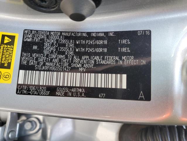 5TDJKRFH9GS501427 - 2016 TOYOTA HIGHLANDER XLE 银色 照片 14