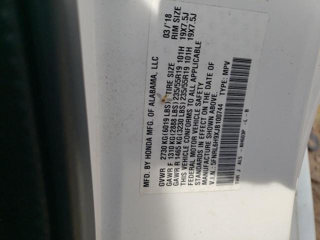 5FNRL6H9XJB100744 - 2018 HONDA ODYSSEY ELITE Blanco foto 13