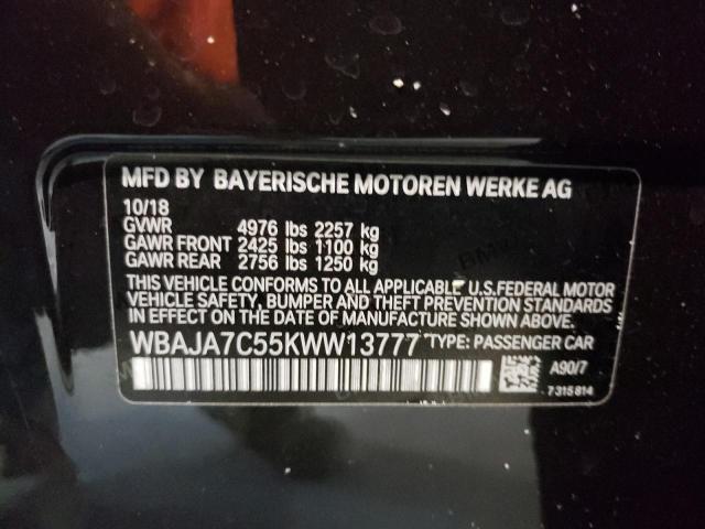 WBAJA7C55KWW13777 - 2019 BMW 530 XI BLACK photo 12