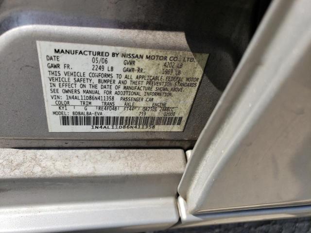 1N4AL11D86N411358 - 2006 NISSAN ALTIMA S SILVER photo 12