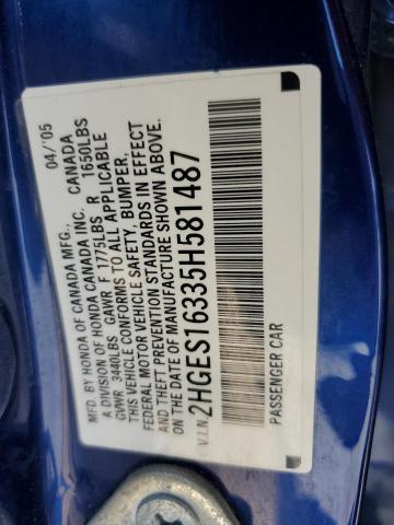 2HGES16335H581487 - 2005 HONDA CIVIC DX VP BLUE photo 13