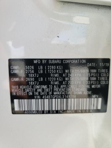 4S4BTGPDXL3149208 - 2020 SUBARU OUTBACK TOURING LDL თეთრი ფოტო 13