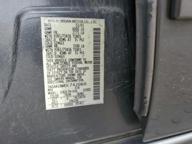 5N1AR18W85C742060 - 2005 NISSAN PATHFINDER LE CHARCOAL photo 13