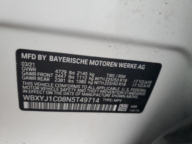 WBXYJ1C08N5T49714 - 2022 BMW X2 XDRIVE28I WHITE photo 12