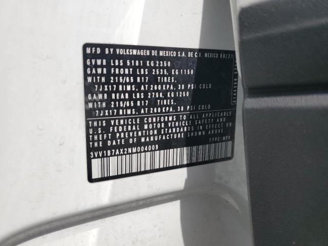 3VV1B7AX2NM004009 - 2022 VOLKSWAGEN TIGUAN S Սպիտակ լուսանկար 13