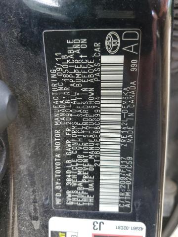 2T1BU4EE8BC699704 - 2011 TOYOTA COROLLA BASE BLACK photo 12