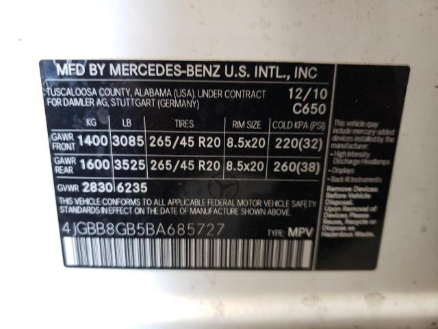 4JGBB8GB5BA685727 - 2011 MERCEDES-BENZ ML 350 4MATIC WHITE photo 13