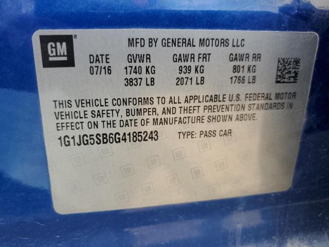 1G1JG5SB6G4185243 - 2016 CHEVROLET SONIC RS BLUE photo 12