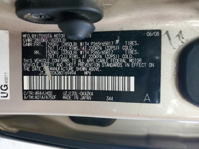 JTJBT20X380169494 - 2008 LEXUS GX 470 GOLD photo 13