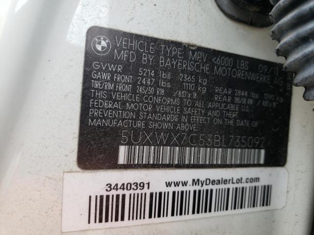 5UXWX7C53BL735092 - 2011 BMW X3 XDRIVE35I WHITE photo 12